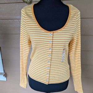 Levi's Long Sleeve Ribbed Tee - Mustard and White Striped